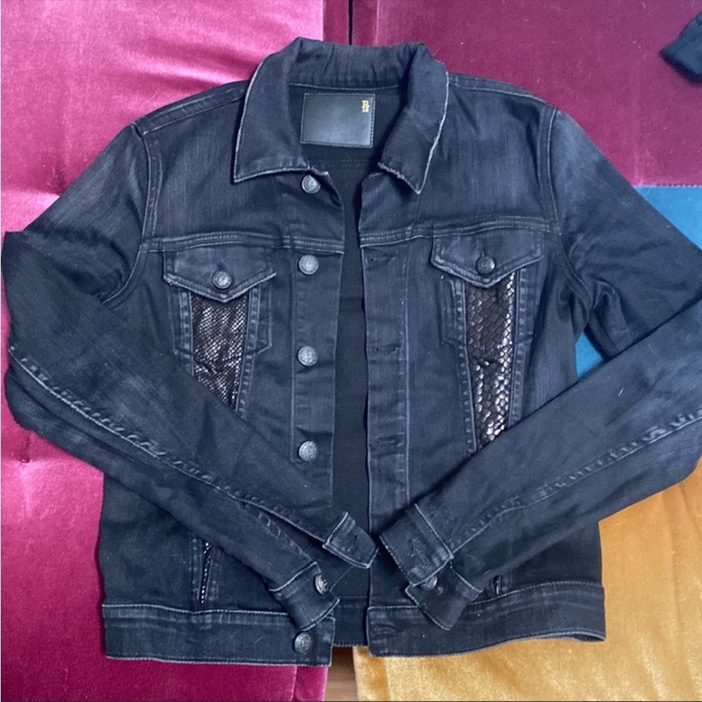 R13 denim jacket snake-skin leather